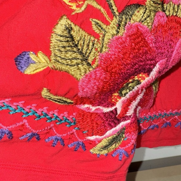 NWT Johnny Was Embroidered Cotton Dress Red MEDIUM Boho Babydoll Tier - Picture 7 of 16